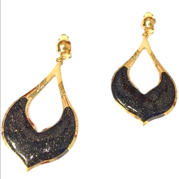 👑Moroccan Style Long Gold/Black Dangle Earrings👑 - Picture 1 of 7